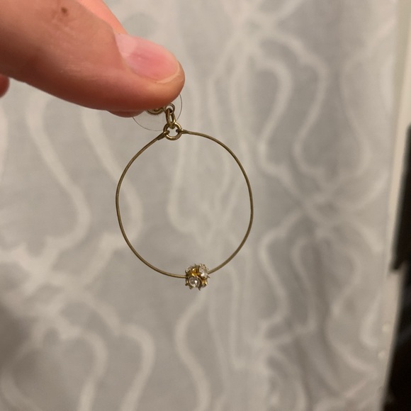 Dainty Gold Dangling Earrings w/ Rhinestone - Picture 2 of 2